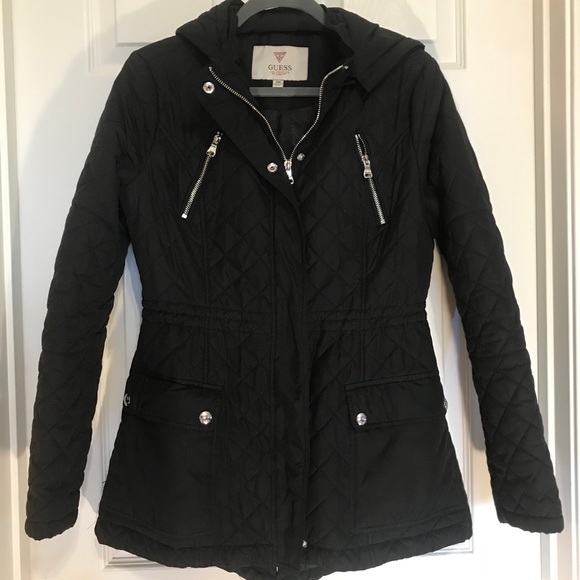 Guess Jackets & Blazers - Guess Black Quilted Hooded Jacket-Medium
